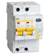 Выключатель автоматический дифференциального тока 2п C 16А 10мА тип AC 4.5кА АД-12 ИЭК MAD10-2-016-C-010