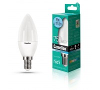 Лампа светодиодная LED8-C35/845/E14 8Вт свеча 4500К белый E14 750лм 170-265В Camelion 12386