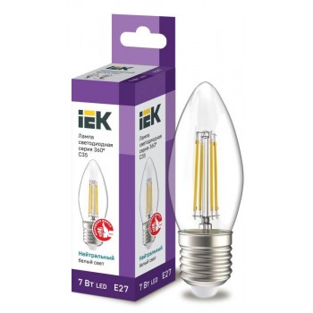 Лампа светодиодная филаментная 360° 7Вт C35 свеча 4000К E27 230В прозр. IEK LLF-C35-7-230-40-E27-CL