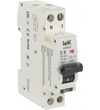 Выключатель автоматический дифференциального тока 2п C 6А 30мА тип AC АВДТ B06S 18мм ARMAT IEK AR-B06S-1N-C06C030