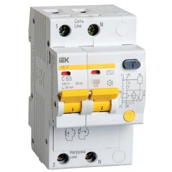 Выключатель автоматический дифференциального тока 2п C 63А 30мА тип AC 4.5кА АД-12 ИЭК MAD10-2-063-C-030