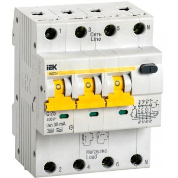 Выключатель автоматический дифференциального тока 4п (3P+N) C 25А 30мА тип A 6кА АВДТ-34 ИЭК MAD22-6-025-C-30