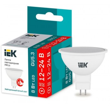 Лампа светодиодная MR16 софит 8Вт 12-24В 4000К GU5.3 (низковольтная) IEK LLE-MR16-08-12-24-40-GU5