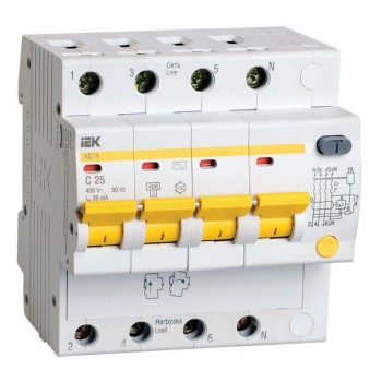 Выключатель автоматический дифференциального тока 4п C 25А 30мА тип AC 4.5кА АД-14 ИЭК MAD10-4-025-C-030
