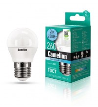 Лампа светодиодная LED3-G45/845/E27 3Вт шар 4500К белый E27 260лм 220-240В Camelion 11376