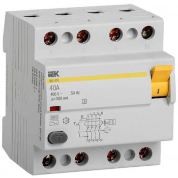 Выключатель дифференциального тока (УЗО) 4п 40А 300мА тип ACS ВД1-63S ИЭК MDV12-4-040-300