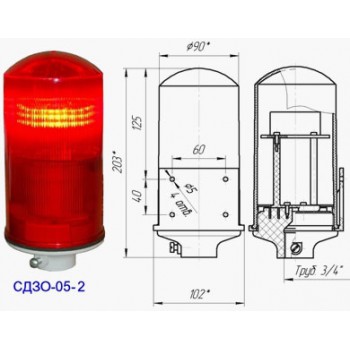 СДЗО-05-2>32cd, тип «Б», 30-265V AC/DC, IP54 Источник света: 48 светодиодов, 5 mm, 12000 mcd, угол 30°