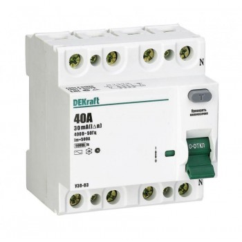 Выключатель дифференциального тока (УЗО) 4п 40А 30мА тип AC 6кА УЗО-03 DeKraft 14080DEK