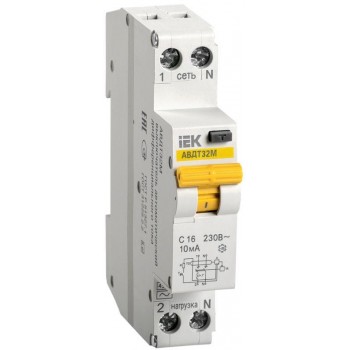 Выключатель автоматический дифференциального тока 1п C 16А 10мА тип A 4.5кА АВДТ-32М ИЭК MAD32-5-016-C-10