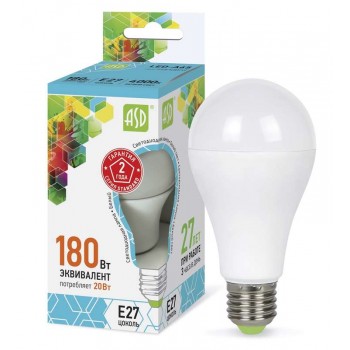 Лампа светодиодная LED-A60-standard 20Вт грушевидная 4000К белый E27 1800лм 160-260В ASD 4690612004204